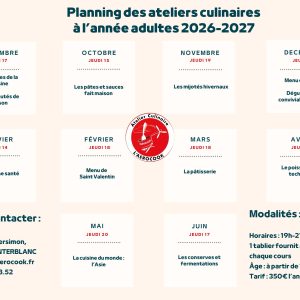 Planning ateliers culinaires adultes 2026-2027